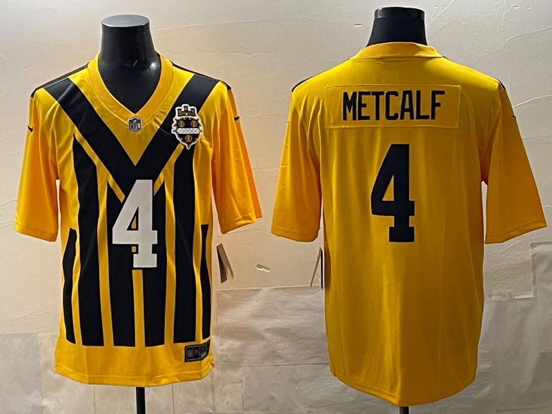 Men 2025 Pittsburgh Steelers #4 Metcalf Yellow Retro Nike Limited NFL Jersey style 02